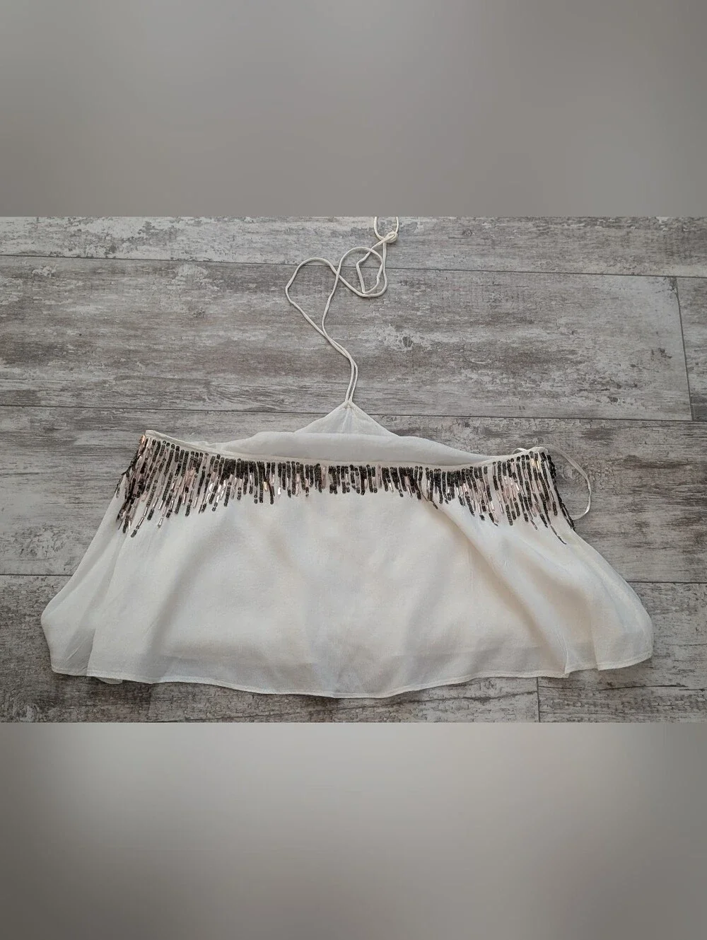 Free People White Halter Crop Top with Silver and Rose-Gold Sequin Fringe - Picture 9 of 13